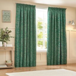 Wylder Nature Grantley Floral Jacquard Pencil Pleat Curtain Pair in Emerald - Size: 168 cm width x 229 cm drop - thumbnail 5