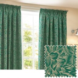 Wylder Nature Grantley Floral Jacquard Pencil Pleat Curtain Pair in Emerald - Size: 168 cm width x 229 cm drop - thumbnail 6