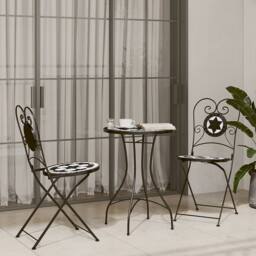 Berkfield Home Mosaic Bistro Set Black & White Iron & Ceramic
