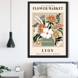 ARTZE Lyon Beige & Green Flower Market Exhibition Framed Print SIZE: A2 with Black Frame - Size: A4 - thumbnail 2