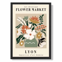 ARTZE Lyon Beige & Green Flower Market Exhibition Framed Print SIZE: A2 with Black Frame - Size: A4 - thumbnail 1