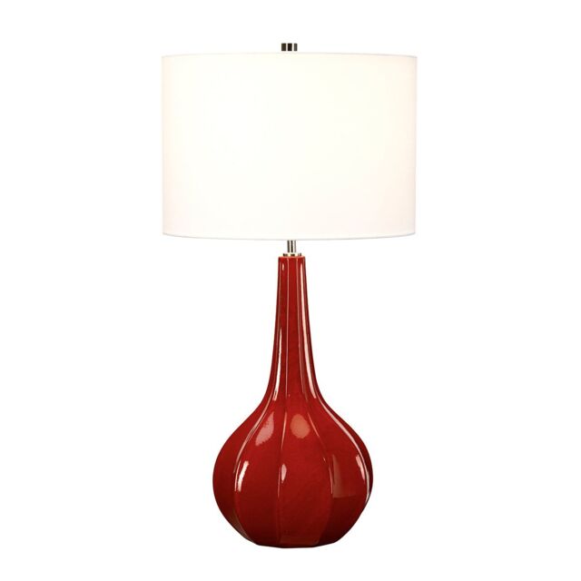 Loops Table Lamp White Faux Linen Cylinder Shade Gourd Shaped Red Base LED E27 60W