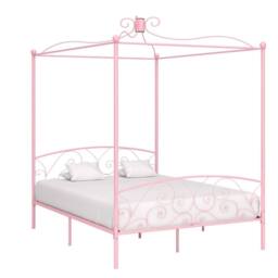 Berkfield Home Elegant Canopy Bed Frame Pink Metal 160x200 cm - thumbnail 2