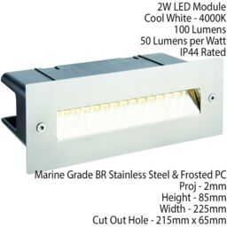 Loops IP44 LED Full Brick Light Stainless Steel & Angled Down Guide 2W Cool White - thumbnail 2