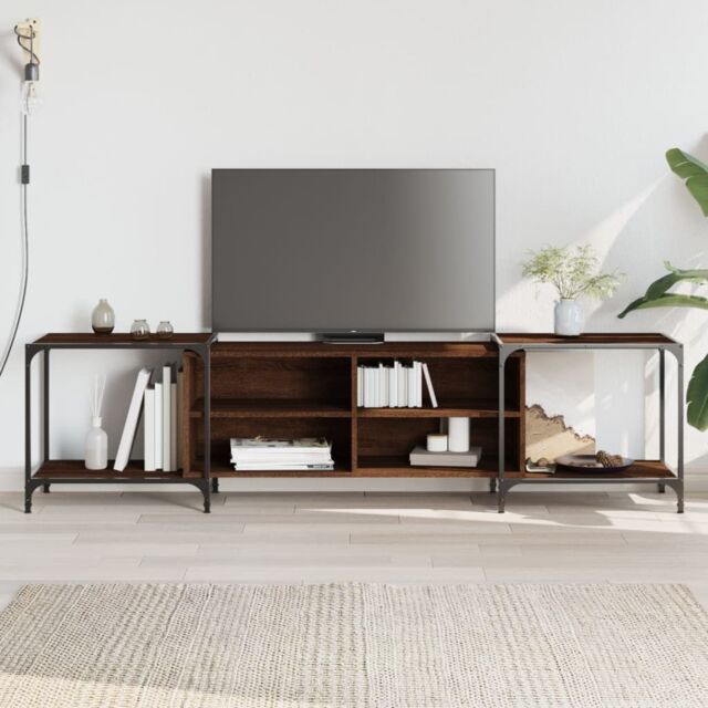 Berkfield Home TV Cabinet Brown Oak 203x37x50 cm Engineered Wood - Size: 203 x 37 x 50 cm - image 1