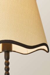 ValueLights Maeve Natural Scallop Black Trim Drum Shade Matte Black Bobbin Bobble Table Lamp - thumbnail 4