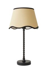 ValueLights Maeve Natural Scallop Black Trim Drum Shade Matte Black Bobbin Bobble Table Lamp - thumbnail 6