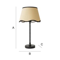 ValueLights Maeve Natural Scallop Black Trim Drum Shade Matte Black Bobbin Bobble Table Lamp - thumbnail 7