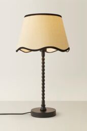 ValueLights Maeve Natural Scallop Black Trim Drum Shade Matte Black Bobbin Bobble Table Lamp - thumbnail 3