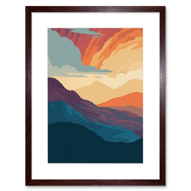 "Artery8 Wall Art Print Atmospheric Sunset Sky Serene Mountain Landscape Artwork Framed 9X7 Inch in Brown - Size: W7"" x H9""" - image 1