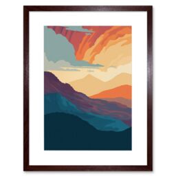 "Artery8 Wall Art Print Atmospheric Sunset Sky Serene Mountain Landscape Artwork Framed 9X7 Inch in Brown - Size: W7"" x H9""" - thumbnail 1
