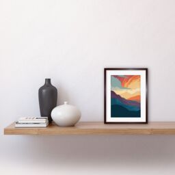 "Artery8 Wall Art Print Atmospheric Sunset Sky Serene Mountain Landscape Artwork Framed 9X7 Inch in Brown - Size: W7"" x H9""" - thumbnail 2