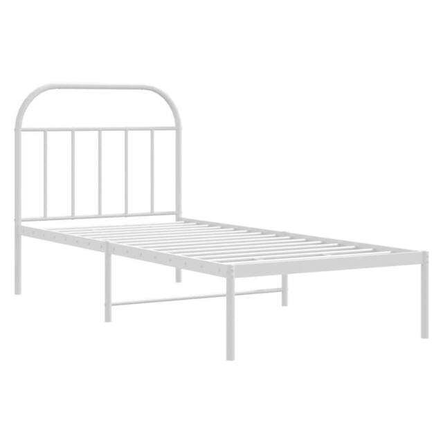 Berkfield Home Metal Bed Frame with Headboard White 90x190 cm Single - image 1