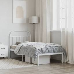 Berkfield Home Metal Bed Frame with Headboard White 90x190 cm Single - thumbnail 4
