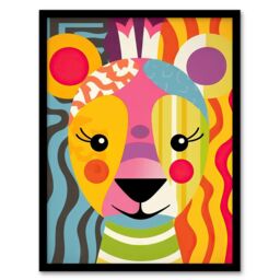 "Artery8 Wall Art Print Cute Zoo Animal Colourful Graphic Artwork Geometric Patterns & Shapes Kids Bedroom Painting Art Framed - Size: W12"" x H16""" - thumbnail 1