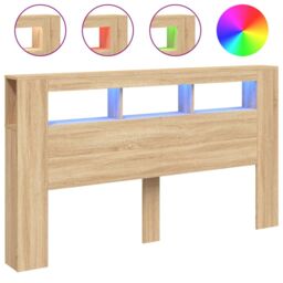 Berkfield Home LED Headboard Sonoma Oak 180x18.5x103.5 cm Engineered Wood in Brown - thumbnail 2