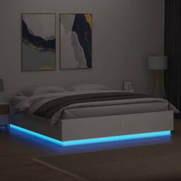 Berkfield Home Bed Frame with LED without Mattress White 200x200 cm - thumbnail 4
