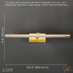 Happy Homewares Polished Gold Wireless Rechargeable 5w LED Touch Dimmable Picture Wall Light - thumbnail 6