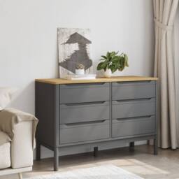 Berkfield Home Chest of Drawers FLORO Grey Solid Wood Pine - thumbnail 3