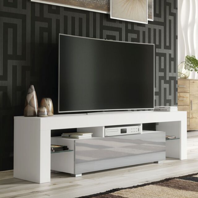 Creative Furniture TV Unit 160cm Stylish Modern - White with High Gloss Grey Doors - image 1
