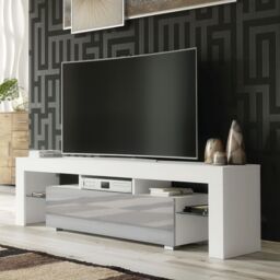 Creative Furniture TV Unit 160cm Stylish Modern - White with High Gloss Grey Doors - thumbnail 6