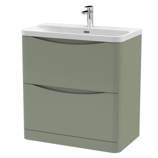 Balterley Bathroom Floor Standing 2 Drawer Vanity, Ceramic Basin, Green, 800mm in Green - image 1