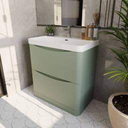 Balterley Bathroom Floor Standing 2 Drawer Vanity, Ceramic Basin, Green, 800mm in Green - thumbnail 4