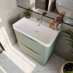 Balterley Bathroom Floor Standing 2 Drawer Vanity, Ceramic Basin, Green, 800mm in Green - thumbnail 3