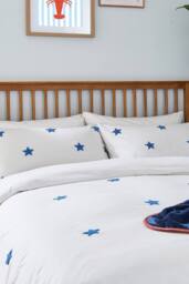 Helena Springfield 'Tufted Star Colbat Blue' Duvet Cover Set in White - Size: Single - thumbnail 2