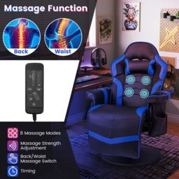 Gymax Massage Gaming Chair Height Adjustable Swivel Recliner For Video Game in Blue - thumbnail 9