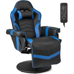 Gymax Massage Gaming Chair Height Adjustable Swivel Recliner For Video Game in Blue - thumbnail 2