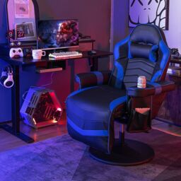 Gymax Massage Gaming Chair Height Adjustable Swivel Recliner For Video Game in Blue - thumbnail 4