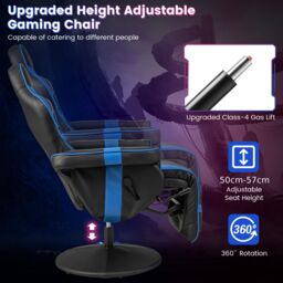 Gymax Massage Gaming Chair Height Adjustable Swivel Recliner For Video Game in Blue - thumbnail 7