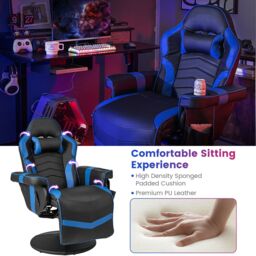 Gymax Massage Gaming Chair Height Adjustable Swivel Recliner For Video Game in Blue - thumbnail 8