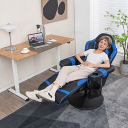 Gymax Massage Gaming Chair Height Adjustable Swivel Recliner For Video Game in Blue - thumbnail 5