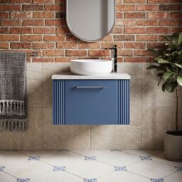 Balterley 1 Drawer Wall Hung Vanity Unit Grey Laminate Worktop, Blue 600mm - thumbnail 8