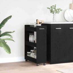 Berkfield Home Rolling Cabinet Black Oak 60x22x79 cm Engineered Wood - Size: 60 x 22 x 79 cm - thumbnail 2