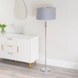 ValueLights Marissa Grey & Metallic Chrome Shade with Brushed Gold Stacked Ball Floor Lamp - thumbnail 4