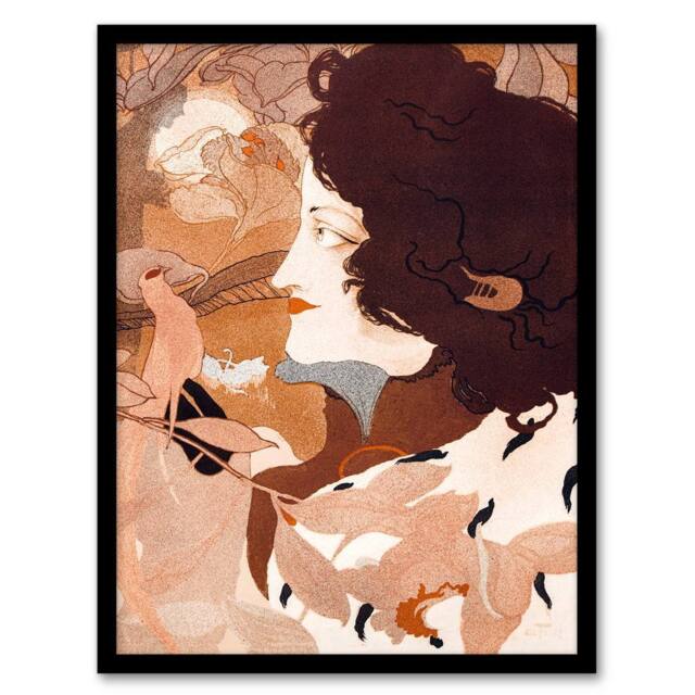 Artery8 Georges de Feure Framed Wall Art Print Femme Fatale Portrait Painting in Brown - Size: A4 - image 1