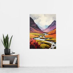 Artery8 Scotland Glencoe Valley Oil Painting Majestic Mountains & River With Heather Shrubs Extra Large XL Unframed Wall Art Poster Print - thumbnail 4