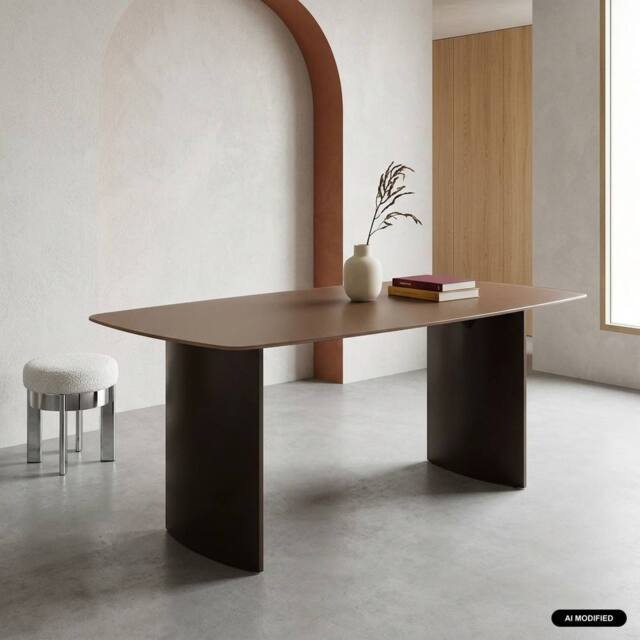 sweeek Dining table with tempered glass top, sandblasted finish, seats 8 in Brown - image 1