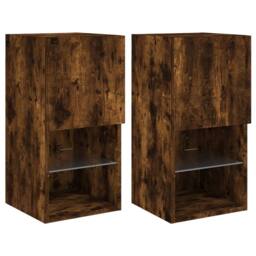 Berkfield Home TV Cabinets with LED Lights 2 pcs Smoked Oak 30.5x30x60 cm in Brown - thumbnail 1