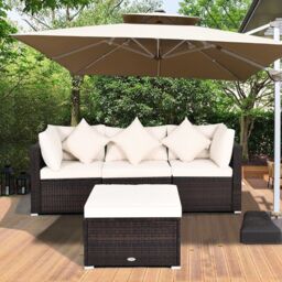 Gymax 4PCS Patio Furniture Set Wicker Sofa & Ottoman Set With Coffee Table in Beige - thumbnail 3