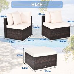 Gymax 4PCS Patio Furniture Set Wicker Sofa & Ottoman Set With Coffee Table in Beige - thumbnail 2