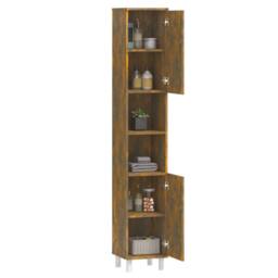 Berkfield Home Bathroom Cabinet Smoked Oak 30x30x179 cm Engineered Wood in Brown - Size: 30 x 30 x 179 cm - thumbnail 5