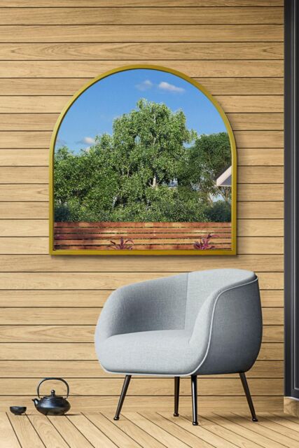 "MirrorOutlet Gold Metal Framed Arched Wall Garden Mirror 39"" X 39"" (100CM X 100CM) - Size: 1 Pack" - image 1