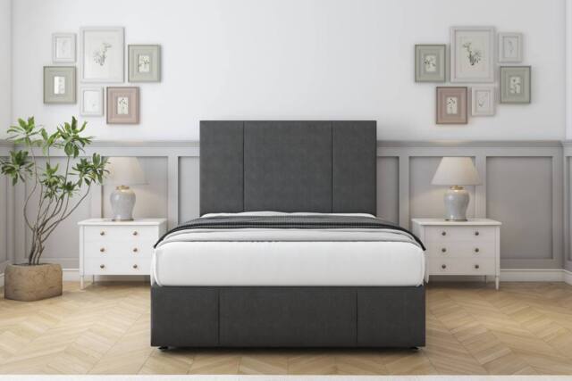 "Comfort Beds Arya Dumfries Divan Set 4 Drawers-26"" Headboard-Footboard in Dark Grey - Size: Small Double" - image 1