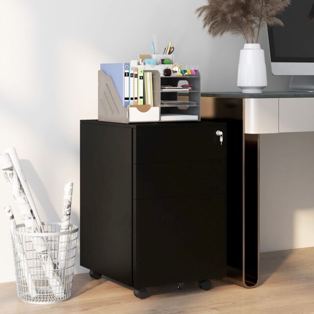 VINSETTO 3-Drawer Filing Cabinet w/ Removable Pencil Tray Lockable File Cabinet in Black - image 1