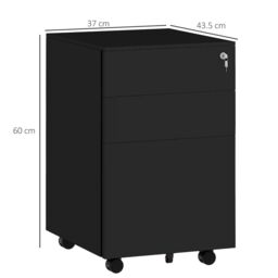 VINSETTO 3-Drawer Filing Cabinet w/ Removable Pencil Tray Lockable File Cabinet in Black - thumbnail 3