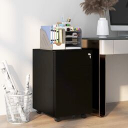 VINSETTO 3-Drawer Filing Cabinet w/ Removable Pencil Tray Lockable File Cabinet in Black - thumbnail 1